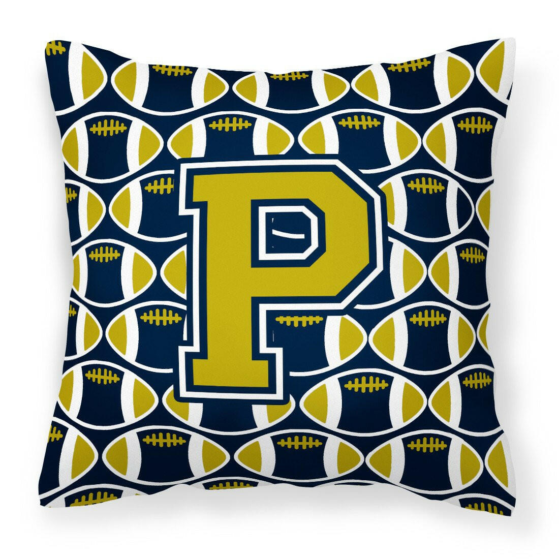 Letter P Football Blue and Gold Fabric Decorative Pillow CJ1074-PPW1414 by Caroline&#39;s Treasures