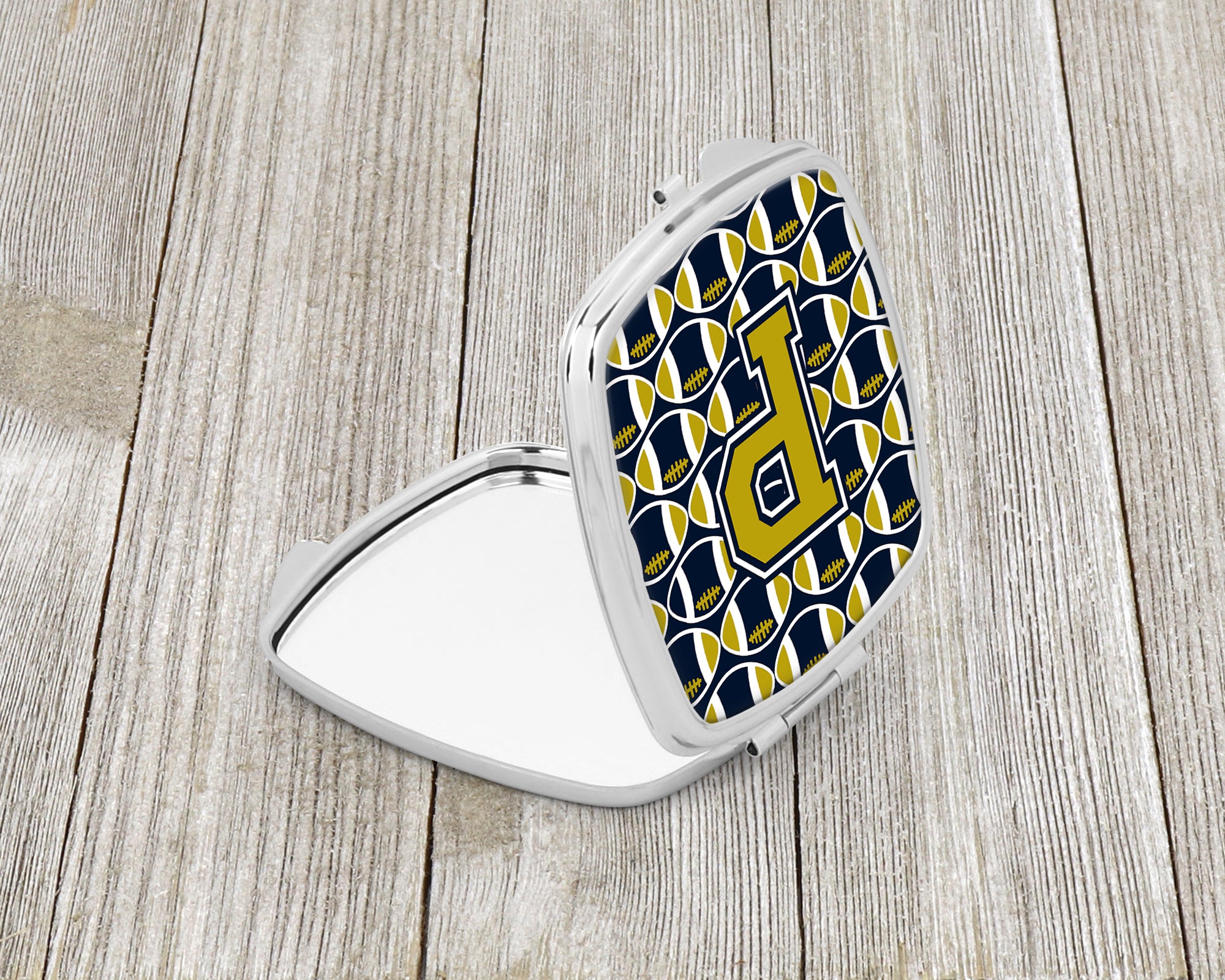 Letter P Football Blue and Gold Compact Mirror CJ1074-PSCM