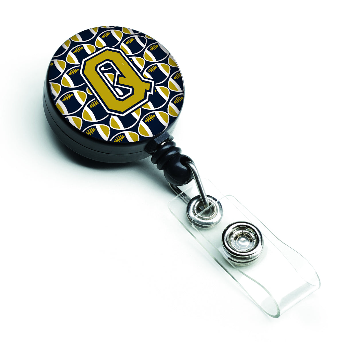 Letter Q Football Blue and Gold Retractable Badge Reel CJ1074-QBR