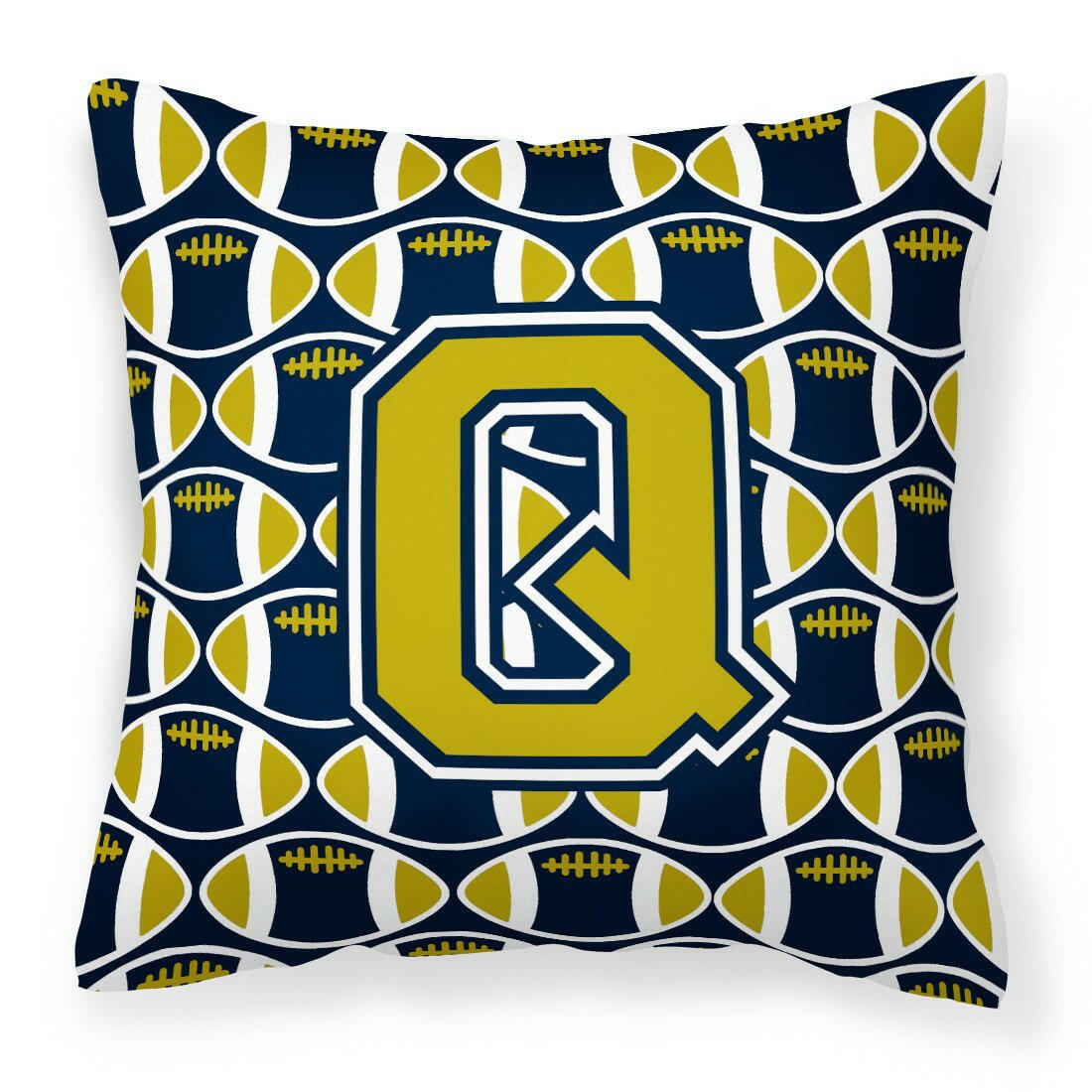 Letter Q Football Blue and Gold Fabric Decorative Pillow CJ1074-QPW1414 by Caroline&#39;s Treasures