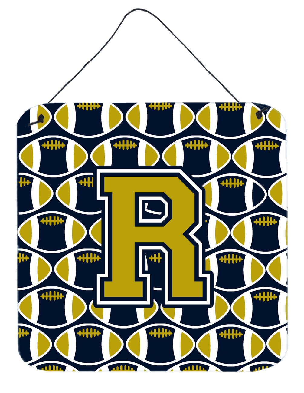 Letter R Football Blue and Gold Wall or Door Hanging Prints CJ1074-RDS66 by Caroline&#39;s Treasures