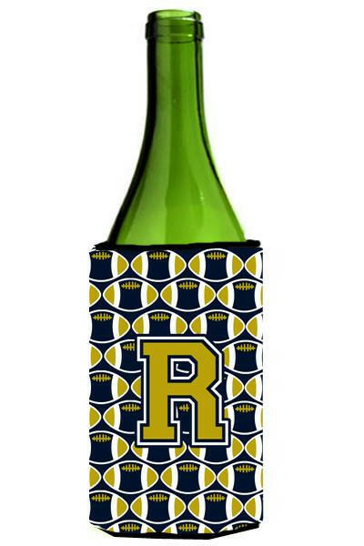 Letter R Football Blue and Gold Wine Bottle Beverage Insulator Hugger CJ1074-RLITERK by Caroline&#39;s Treasures