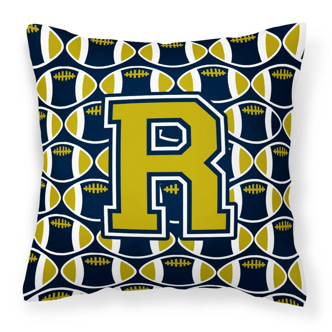 Letter R Football Blue and Gold Fabric Decorative Pillow CJ1074-RPW1414 by Caroline&#39;s Treasures