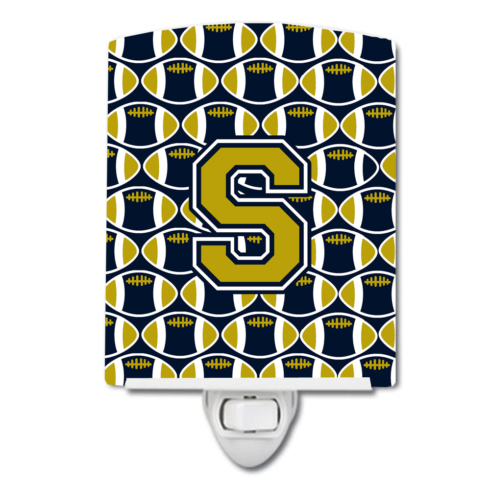 Letter S Football Blue and Gold Ceramic Night Light CJ1074-SCNL - the-store.com