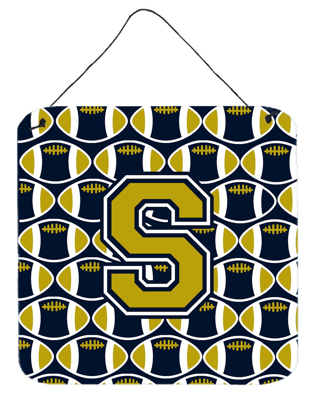 Letter S Football Blue and Gold Wall or Door Hanging Prints CJ1074-SDS66 by Caroline&#39;s Treasures