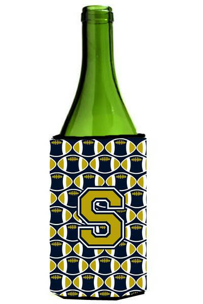 Letter S Football Blue and Gold Wine Bottle Beverage Insulator Hugger CJ1074-SLITERK by Caroline&#39;s Treasures
