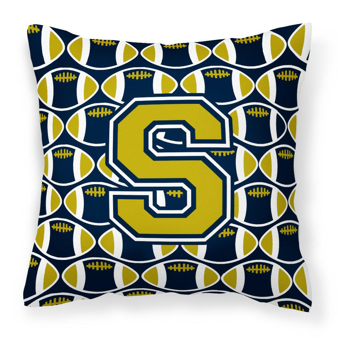 Letter S Football Blue and Gold Fabric Decorative Pillow CJ1074-SPW1414 by Caroline&#39;s Treasures