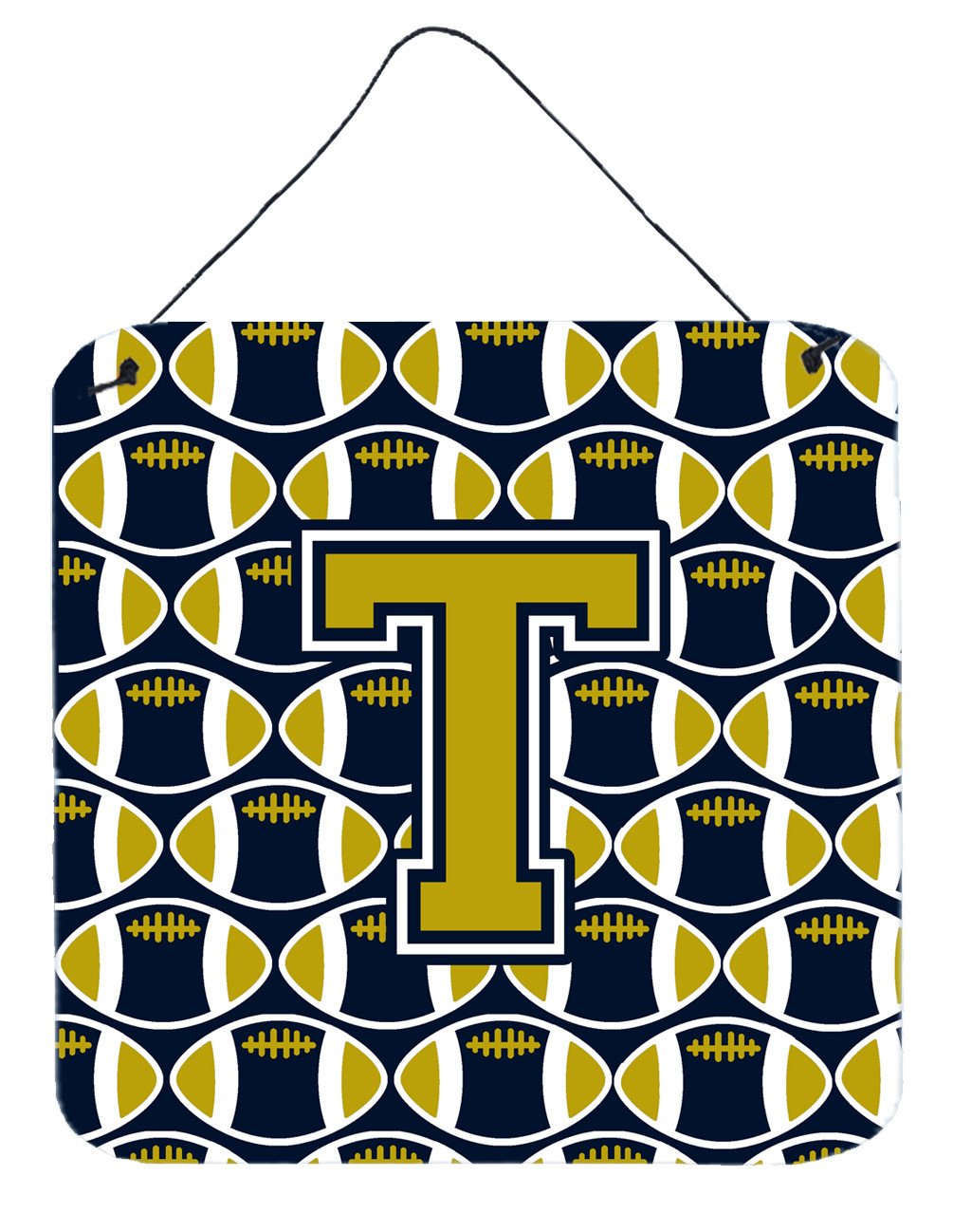 Letter T Football Blue and Gold Wall or Door Hanging Prints CJ1074-TDS66 by Caroline&#39;s Treasures