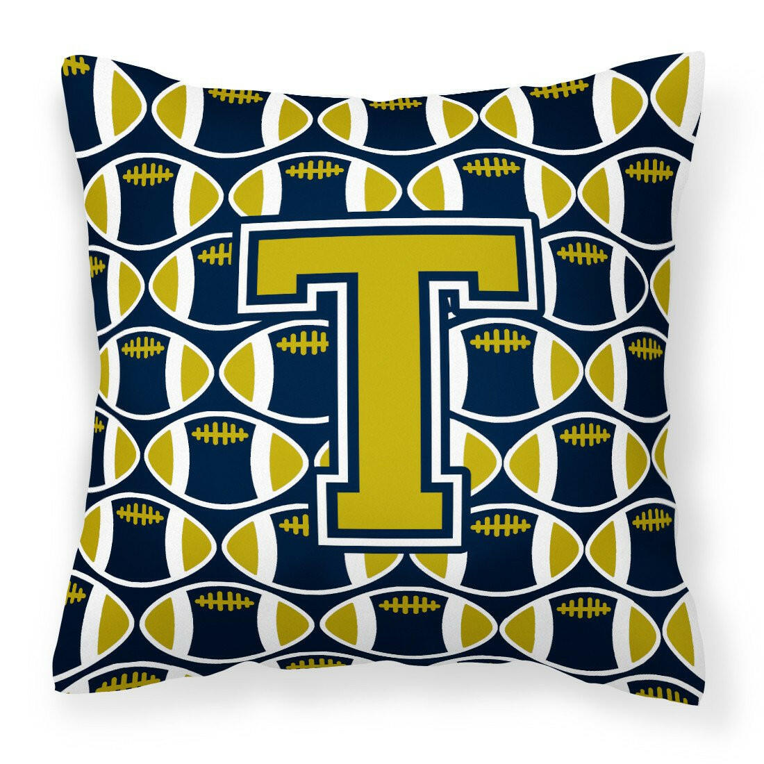 Letter T Football Blue and Gold Fabric Decorative Pillow CJ1074-TPW1414 by Caroline&#39;s Treasures