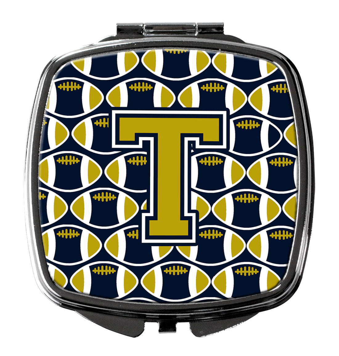 Letter T Football Blue and Gold Compact Mirror CJ1074-TSCM  the-store.com.