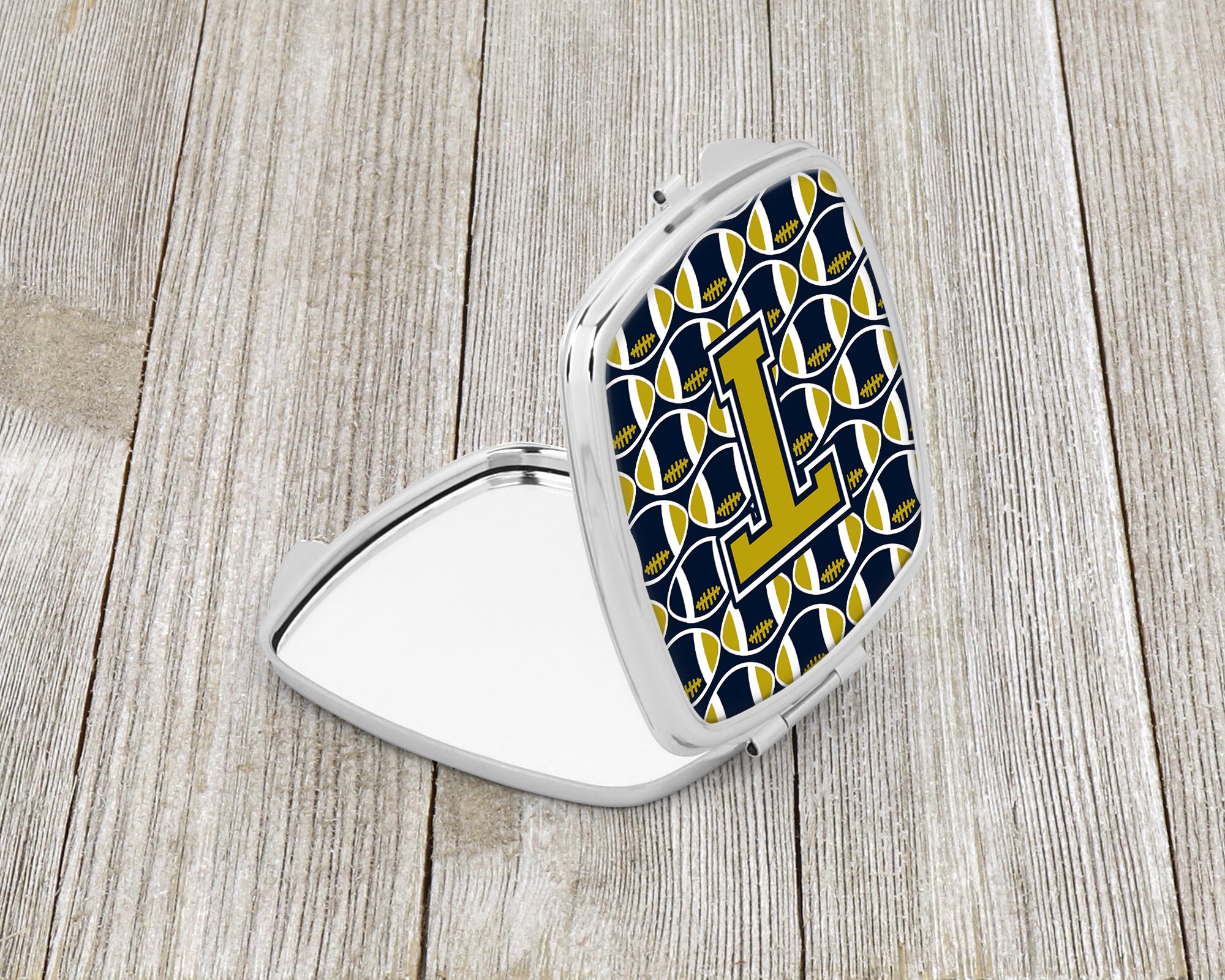 Letter T Football Blue and Gold Compact Mirror CJ1074-TSCM