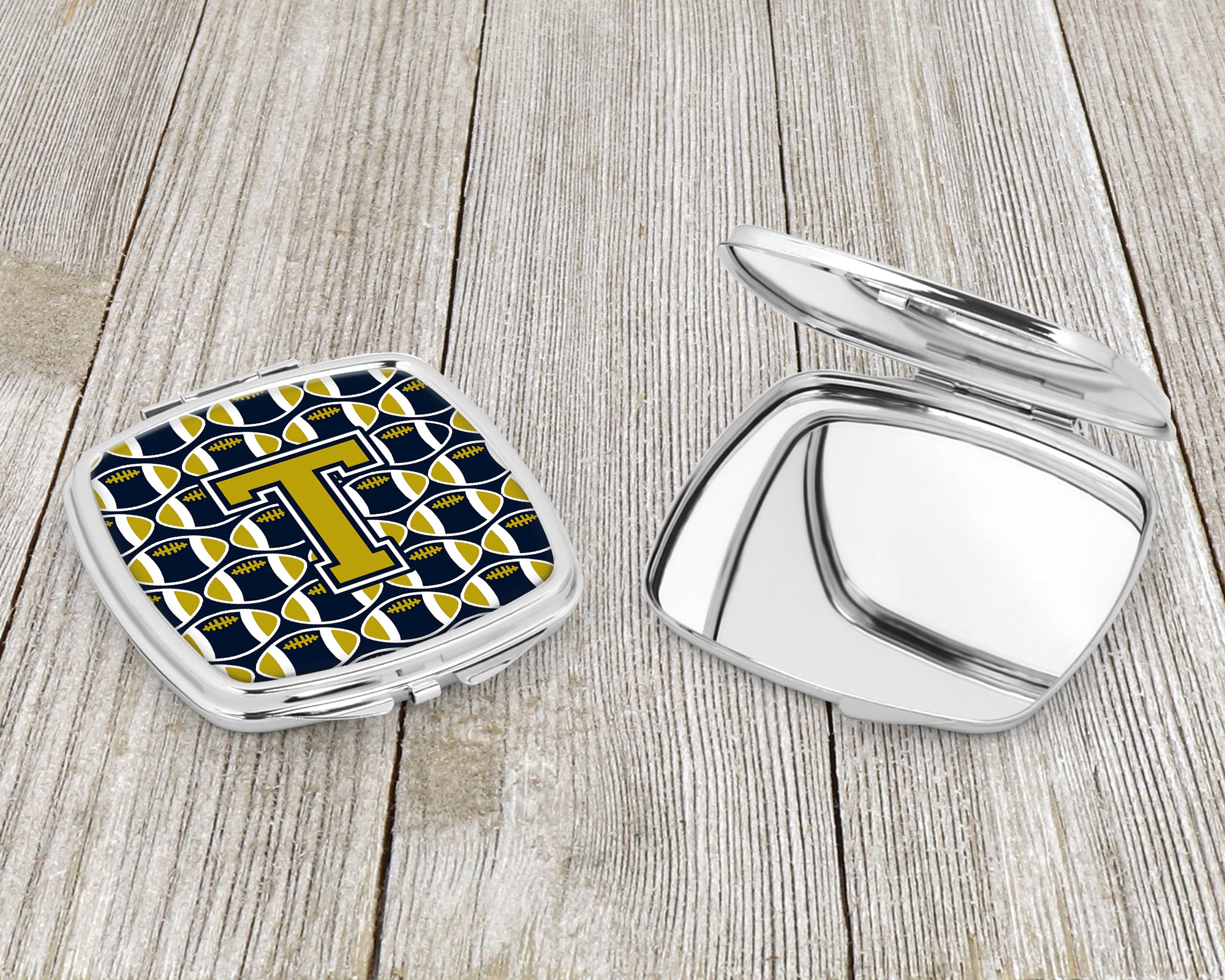 Letter T Football Blue and Gold Compact Mirror CJ1074-TSCM
