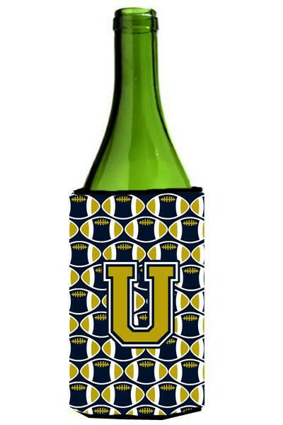 Letter U Football Blue and Gold Wine Bottle Beverage Insulator Hugger CJ1074-ULITERK by Caroline&#39;s Treasures