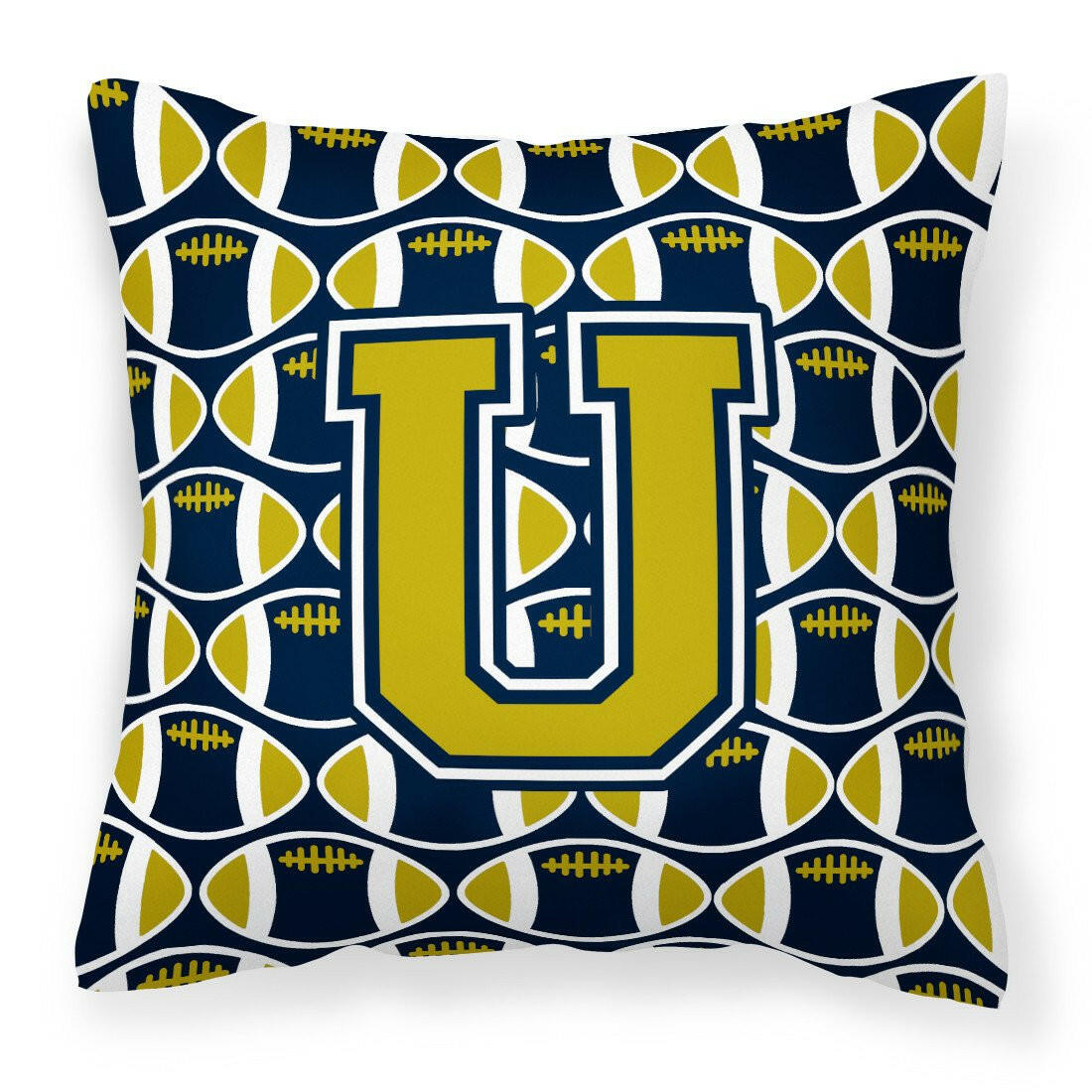 Letter U Football Blue and Gold Fabric Decorative Pillow CJ1074-UPW1414 by Caroline&#39;s Treasures