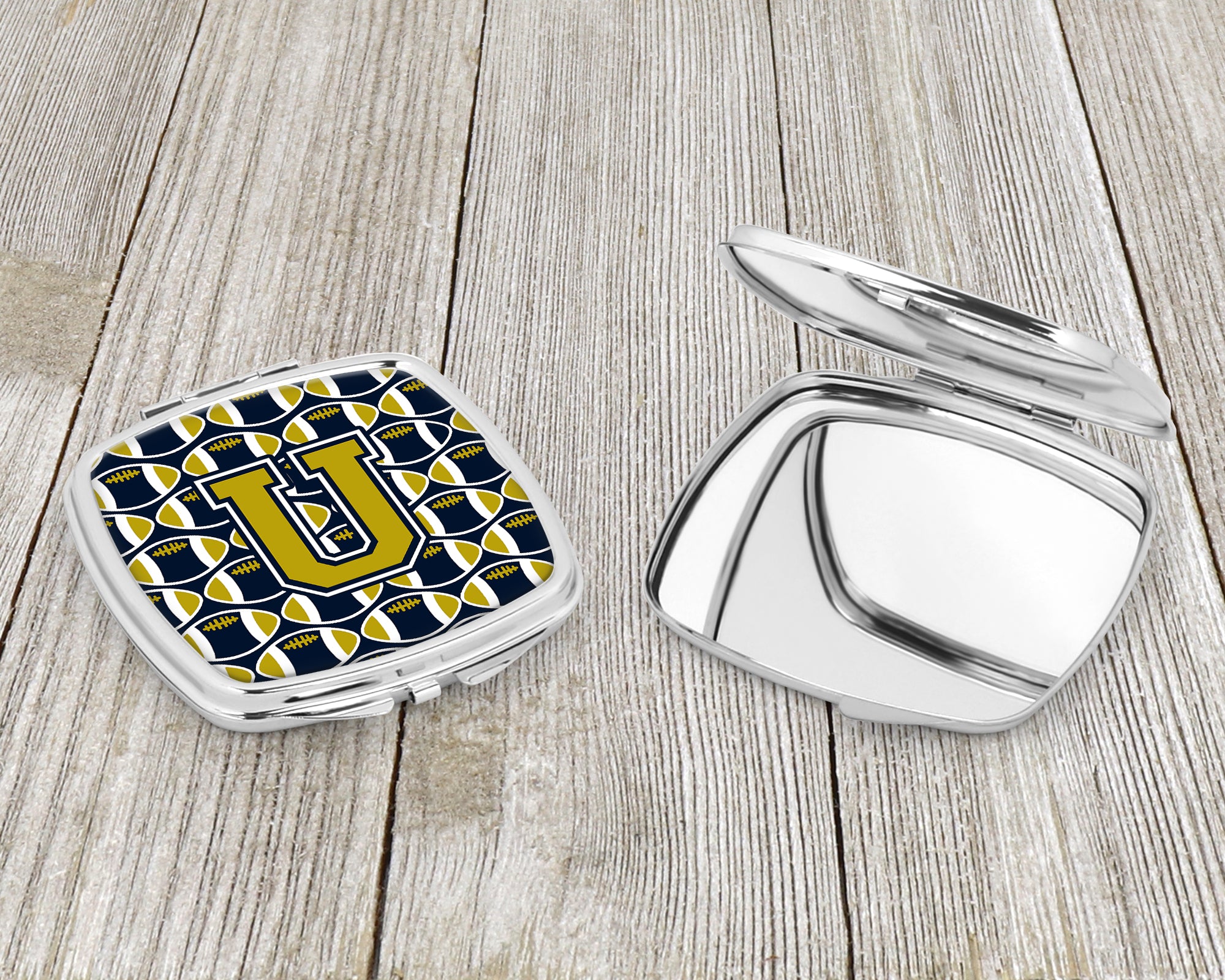 Letter U Football Blue and Gold Compact Mirror CJ1074-USCM