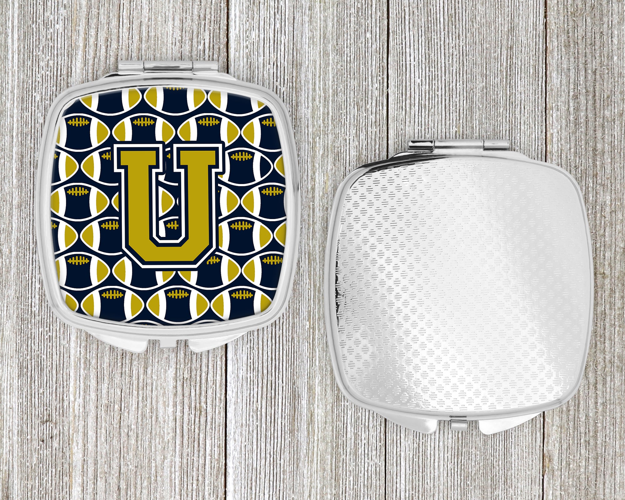 Letter U Football Blue and Gold Compact Mirror CJ1074-USCM