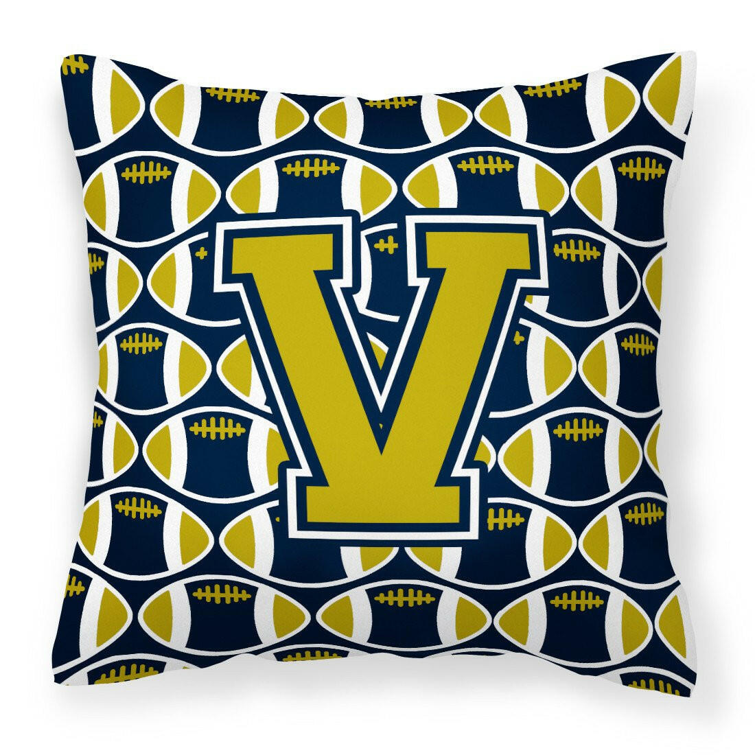 Letter V Football Blue and Gold Fabric Decorative Pillow CJ1074-VPW1414 by Caroline&#39;s Treasures
