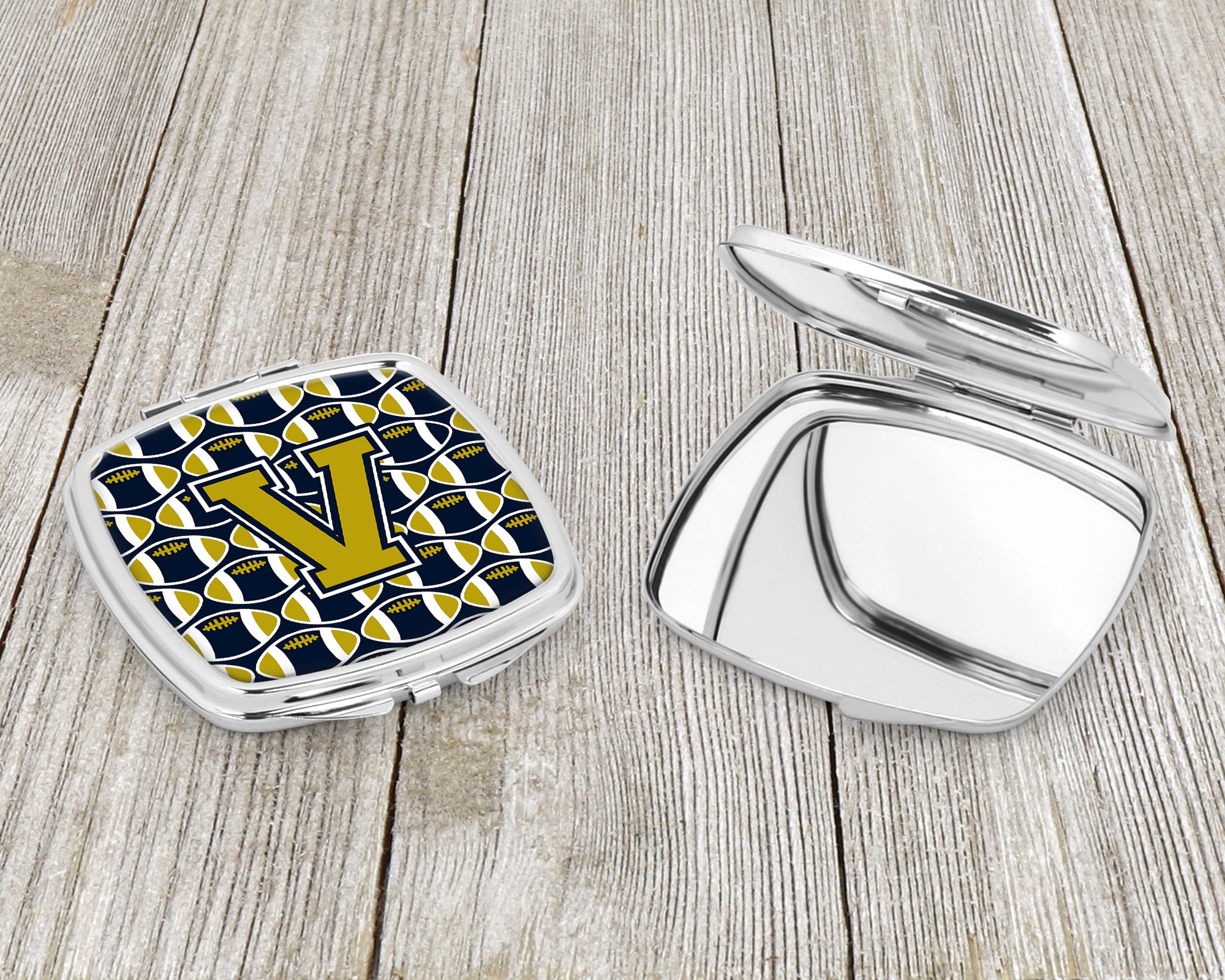 Letter V Football Blue and Gold Compact Mirror CJ1074-VSCM  the-store.com.