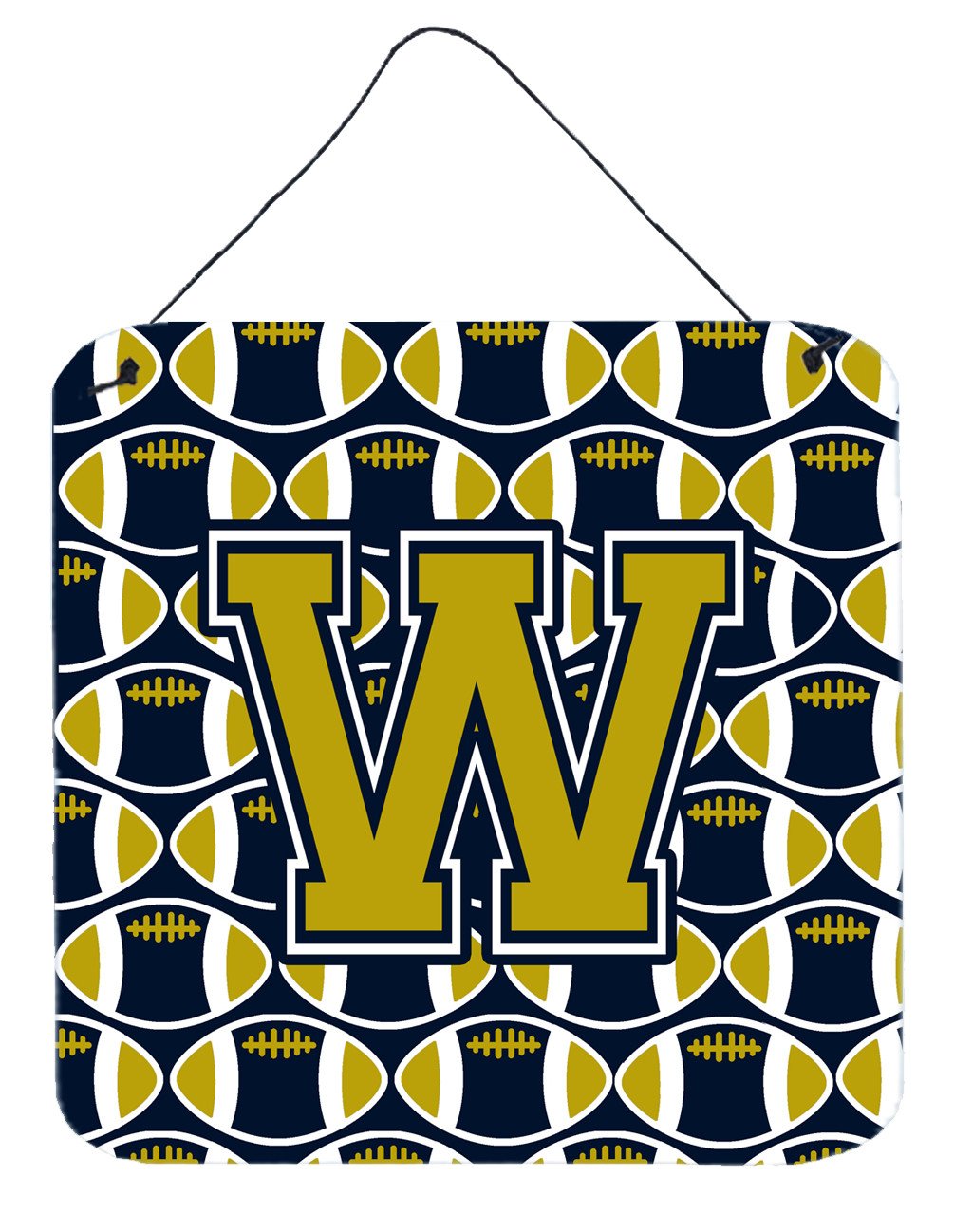 Letter W Football Blue and Gold Wall or Door Hanging Prints CJ1074-WDS66 by Caroline&#39;s Treasures