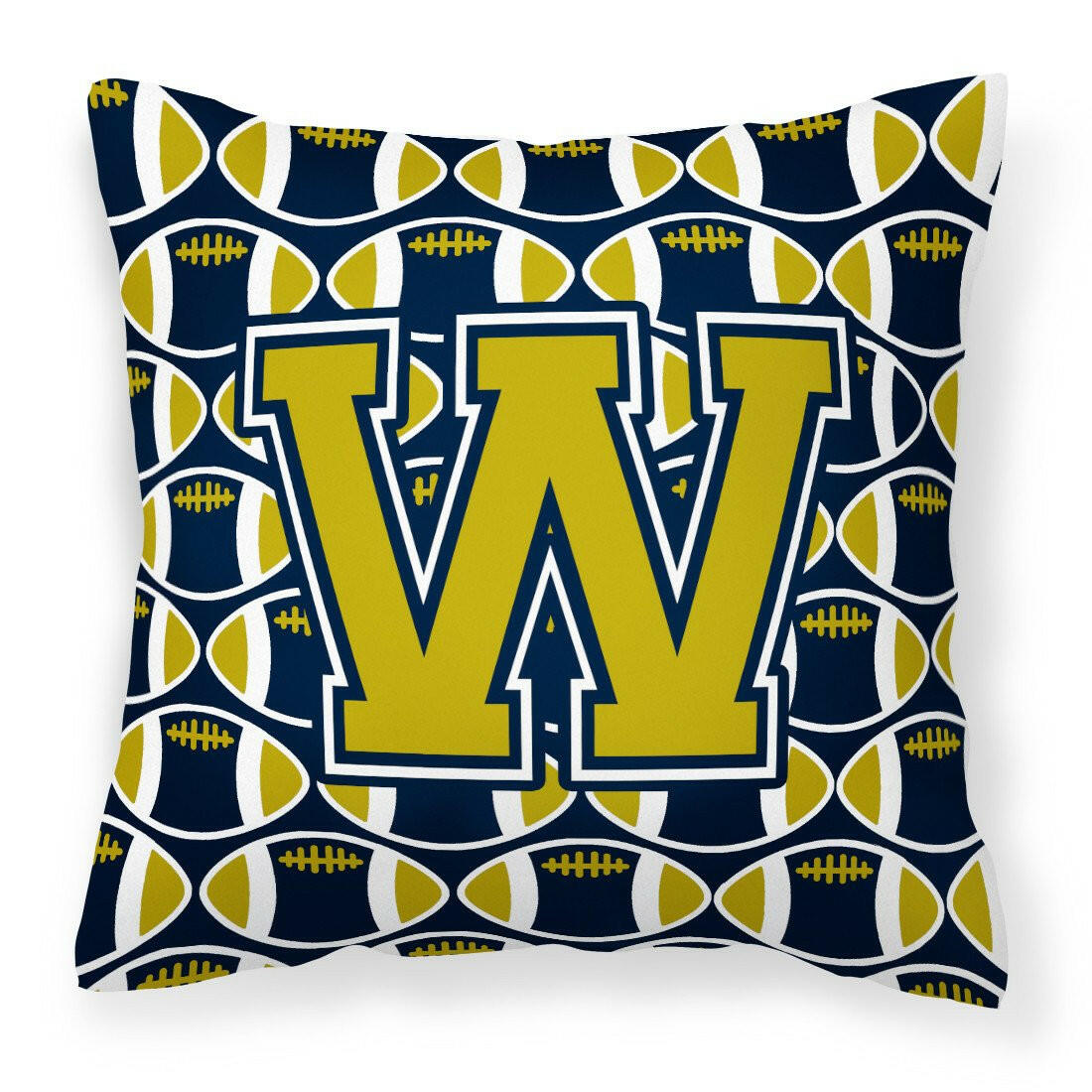 Letter W Football Blue and Gold Fabric Decorative Pillow CJ1074-WPW1414 by Caroline&#39;s Treasures