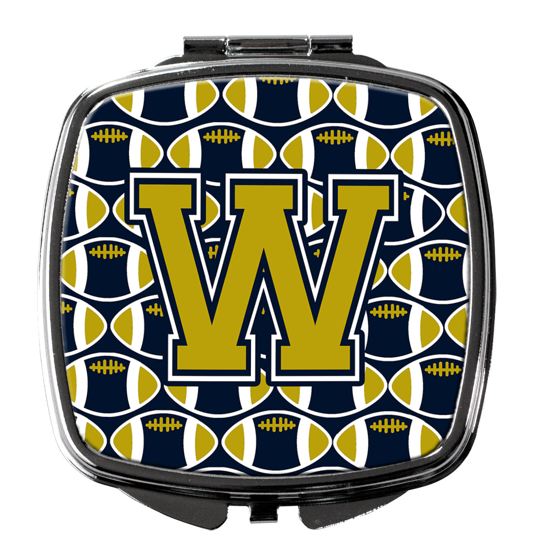Letter W Football Blue and Gold Compact Mirror CJ1074-WSCM