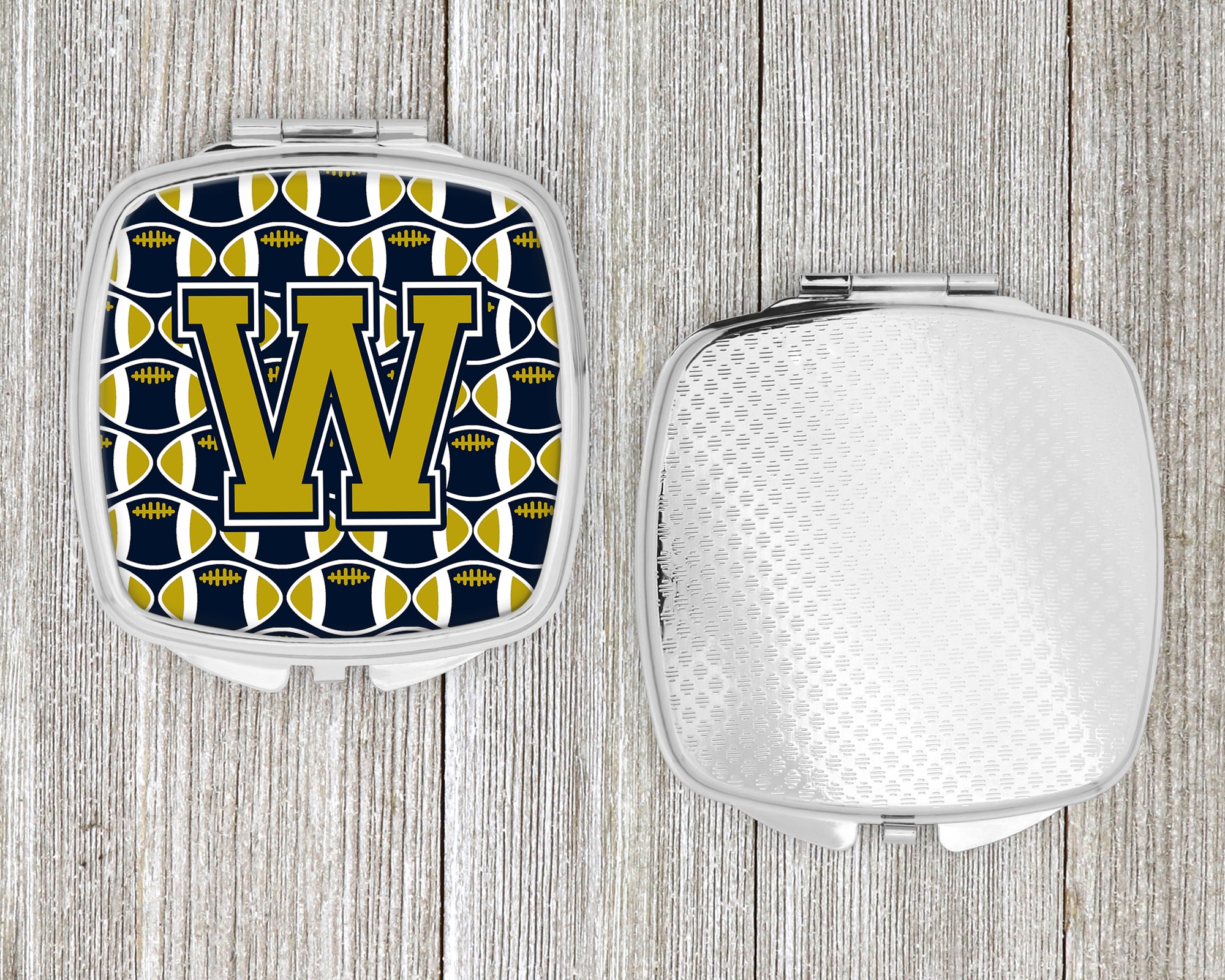 Letter W Football Blue and Gold Compact Mirror CJ1074-WSCM  the-store.com.