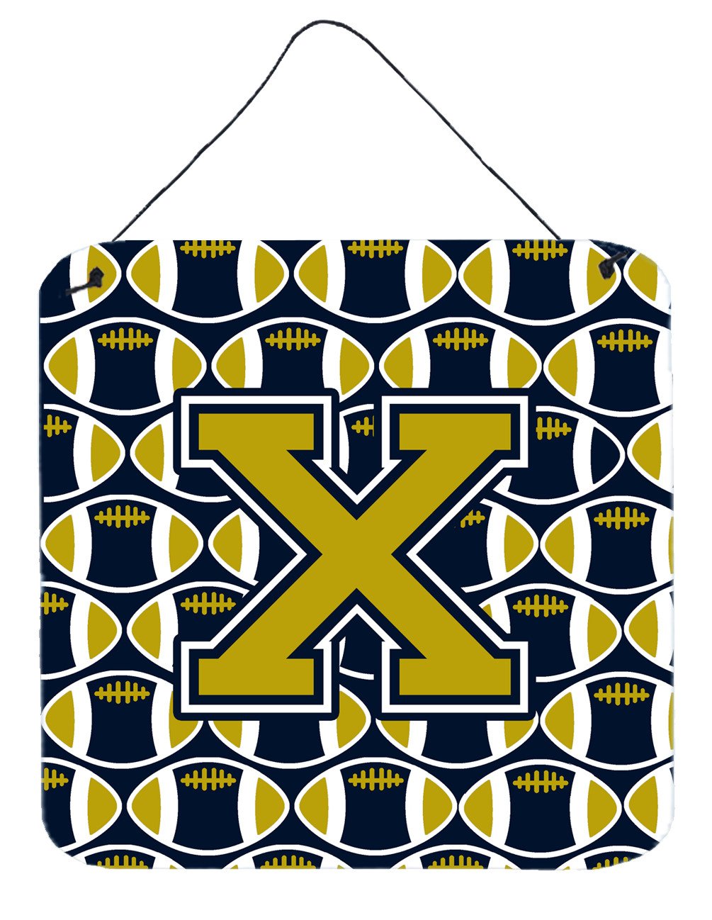 Letter X Football Blue and Gold Wall or Door Hanging Prints CJ1074-XDS66 by Caroline&#39;s Treasures