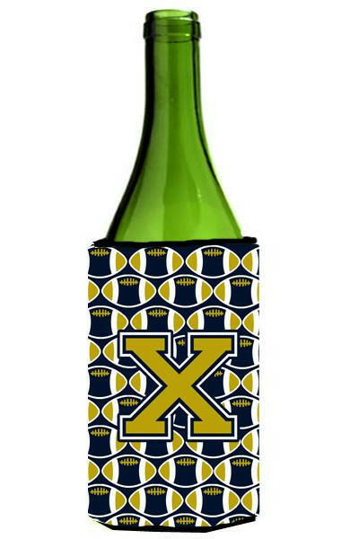 Letter X Football Blue and Gold Wine Bottle Beverage Insulator Hugger CJ1074-XLITERK by Caroline&#39;s Treasures