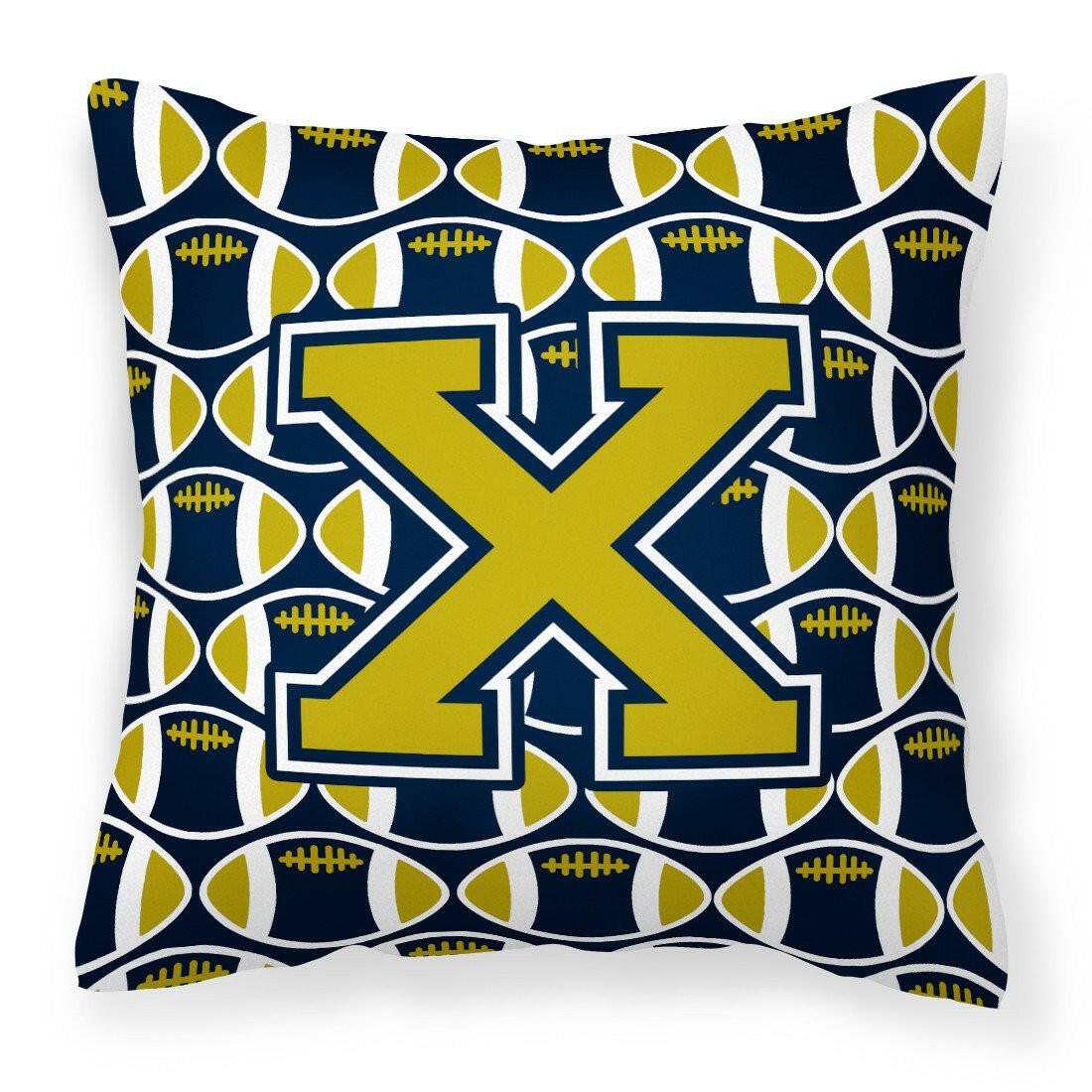 Letter X Football Blue and Gold Fabric Decorative Pillow CJ1074-XPW1414 by Caroline&#39;s Treasures