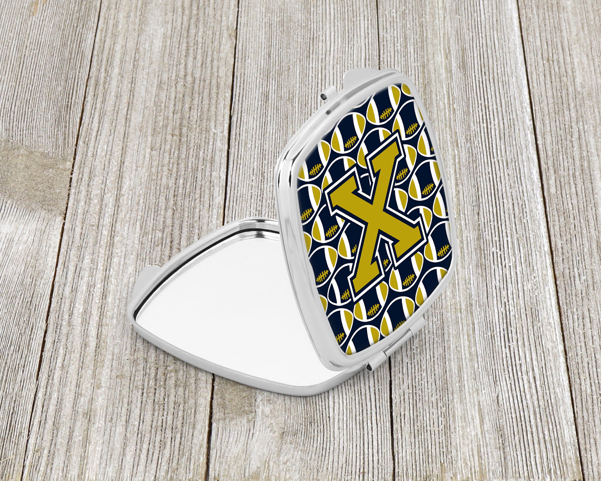 Letter X Football Blue and Gold Compact Mirror CJ1074-XSCM  the-store.com.