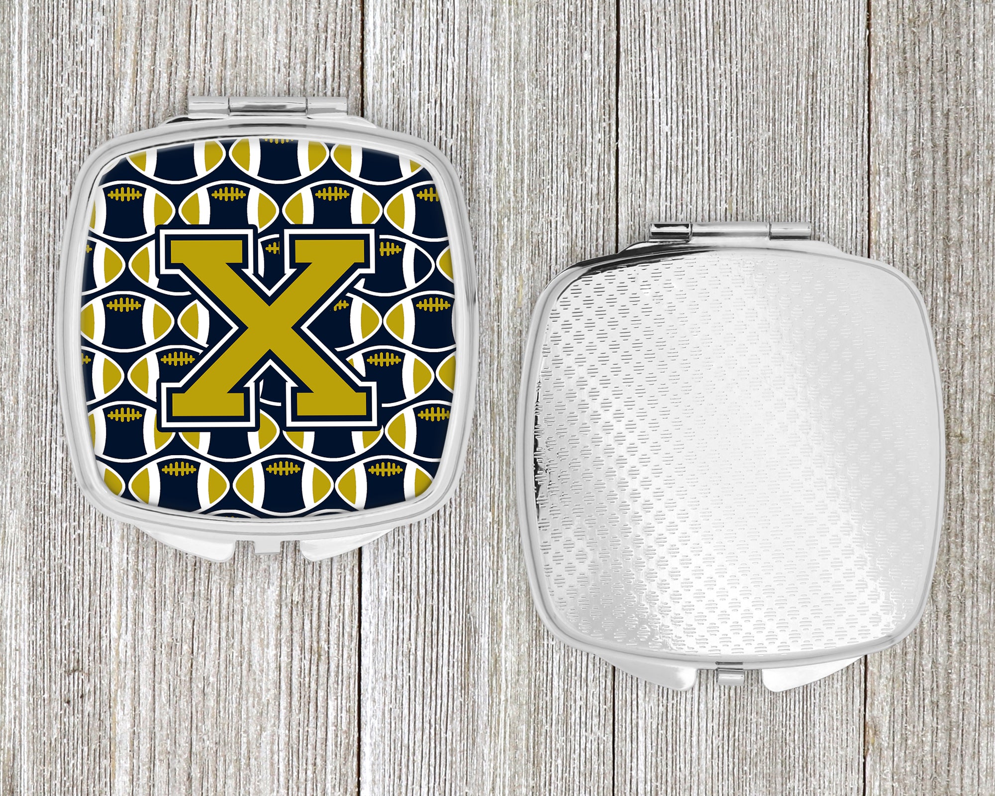 Letter X Football Blue and Gold Compact Mirror CJ1074-XSCM  the-store.com.