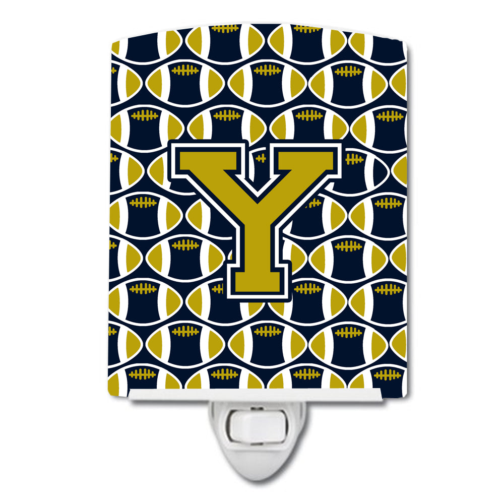 Letter Y Football Blue and Gold Ceramic Night Light CJ1074-YCNL - the-store.com