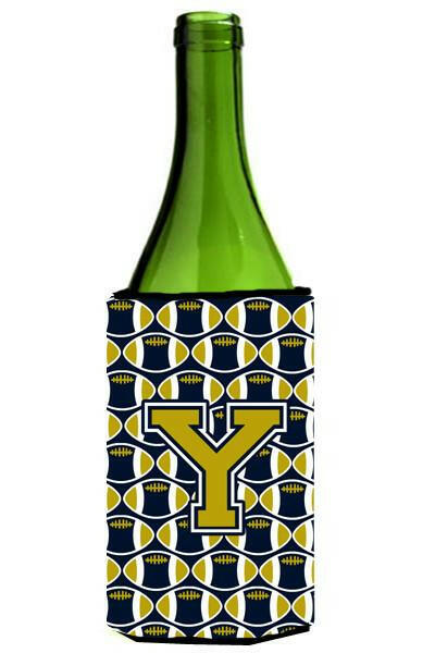Letter Y Football Blue and Gold Wine Bottle Beverage Insulator Hugger CJ1074-YLITERK by Caroline&#39;s Treasures