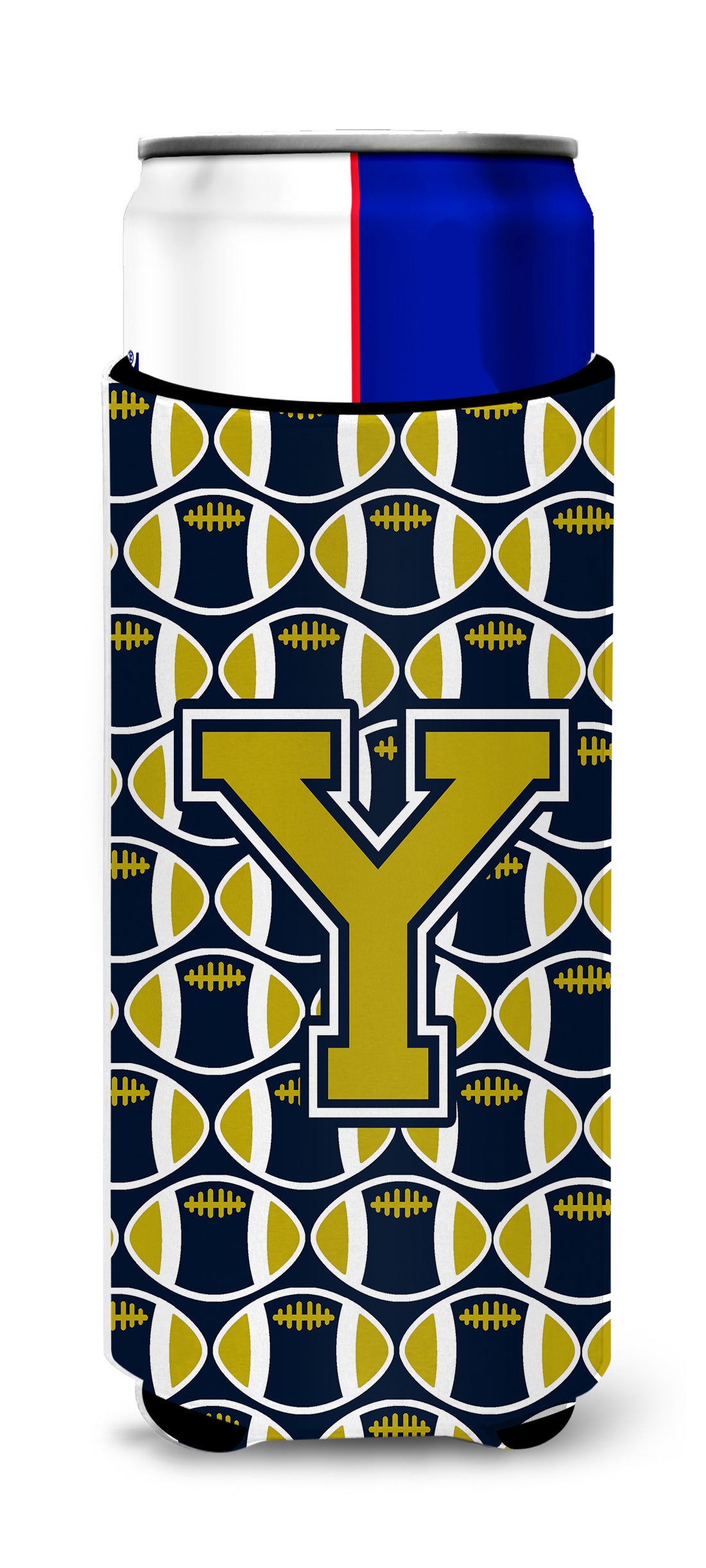 Letter Y Football Blue and Gold Ultra Beverage Insulators for slim cans CJ1074-YMUK.