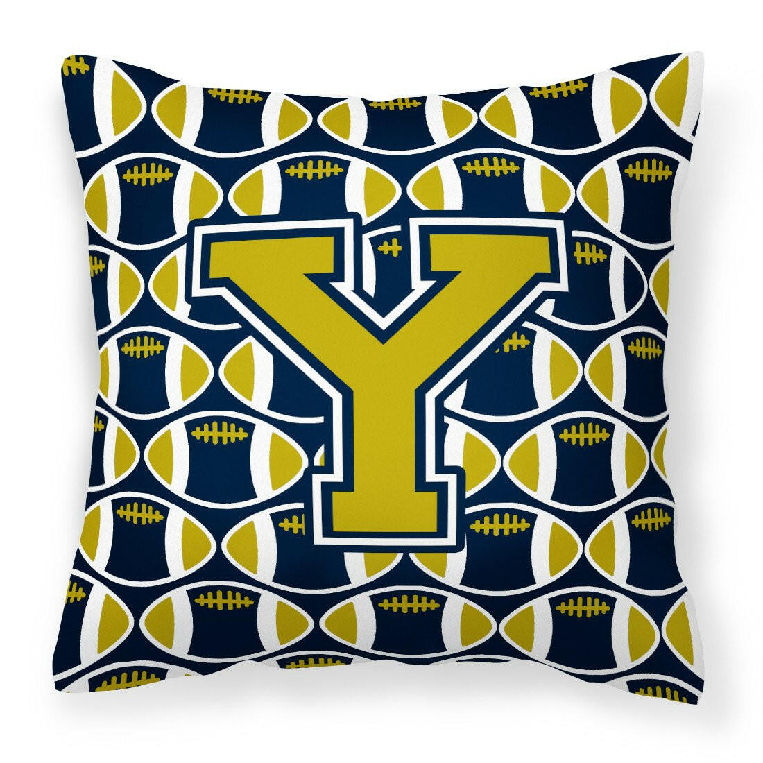 Letter Y Football Blue and Gold Fabric Decorative Pillow CJ1074-YPW1414 by Caroline&#39;s Treasures
