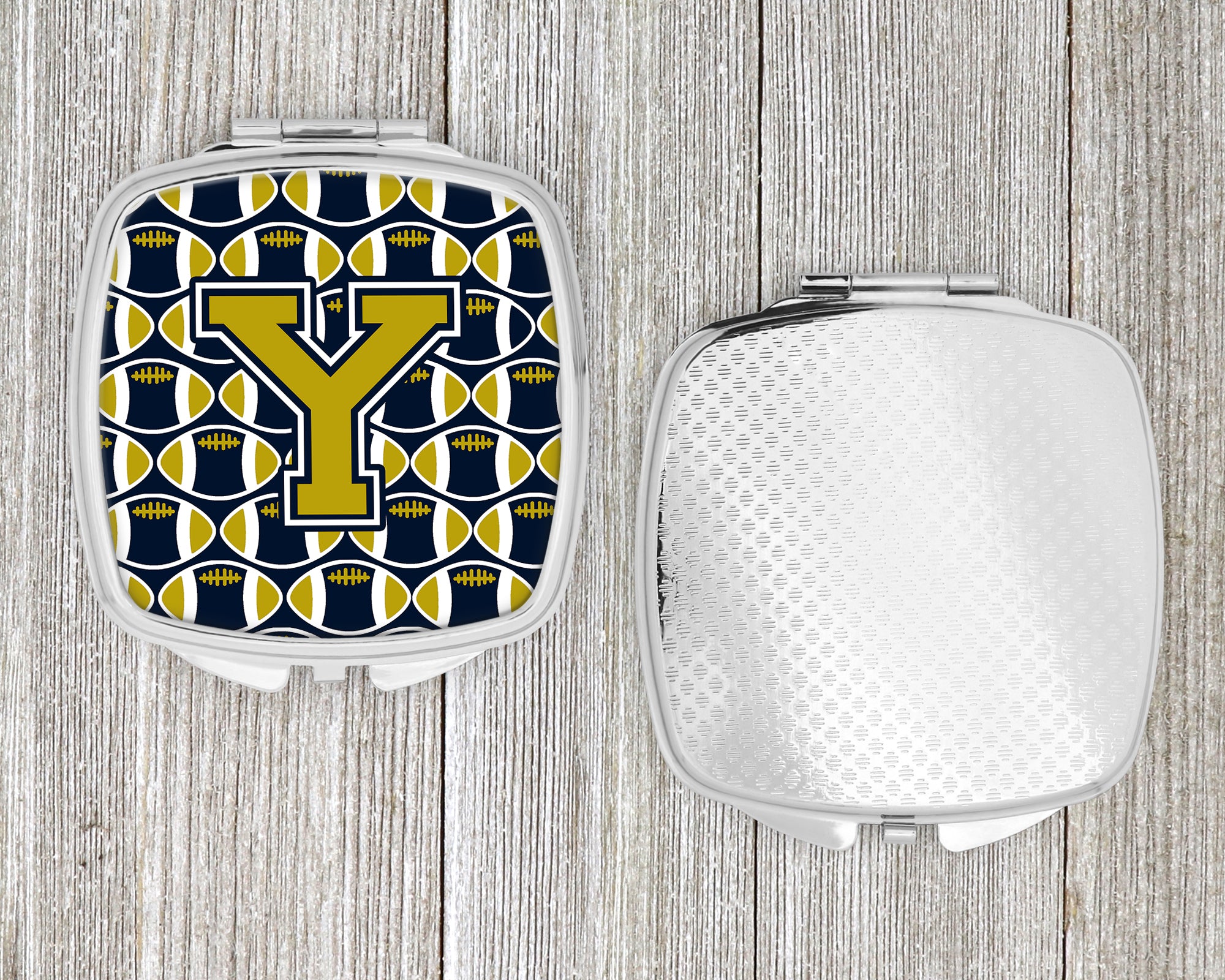 Letter Y Football Blue and Gold Compact Mirror CJ1074-YSCM  the-store.com.