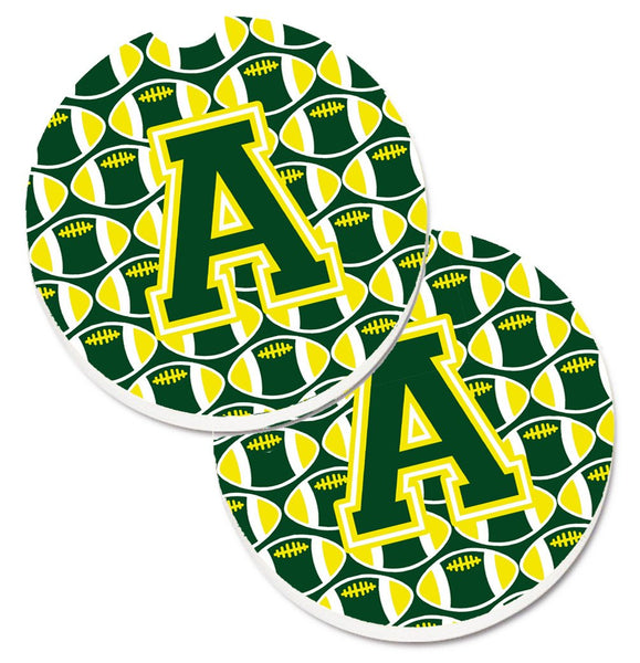 Letter A Football Green and Yellow Set of 2 Cup Holder Car Coasters CJ1075-ACARC by Caroline's Treasures