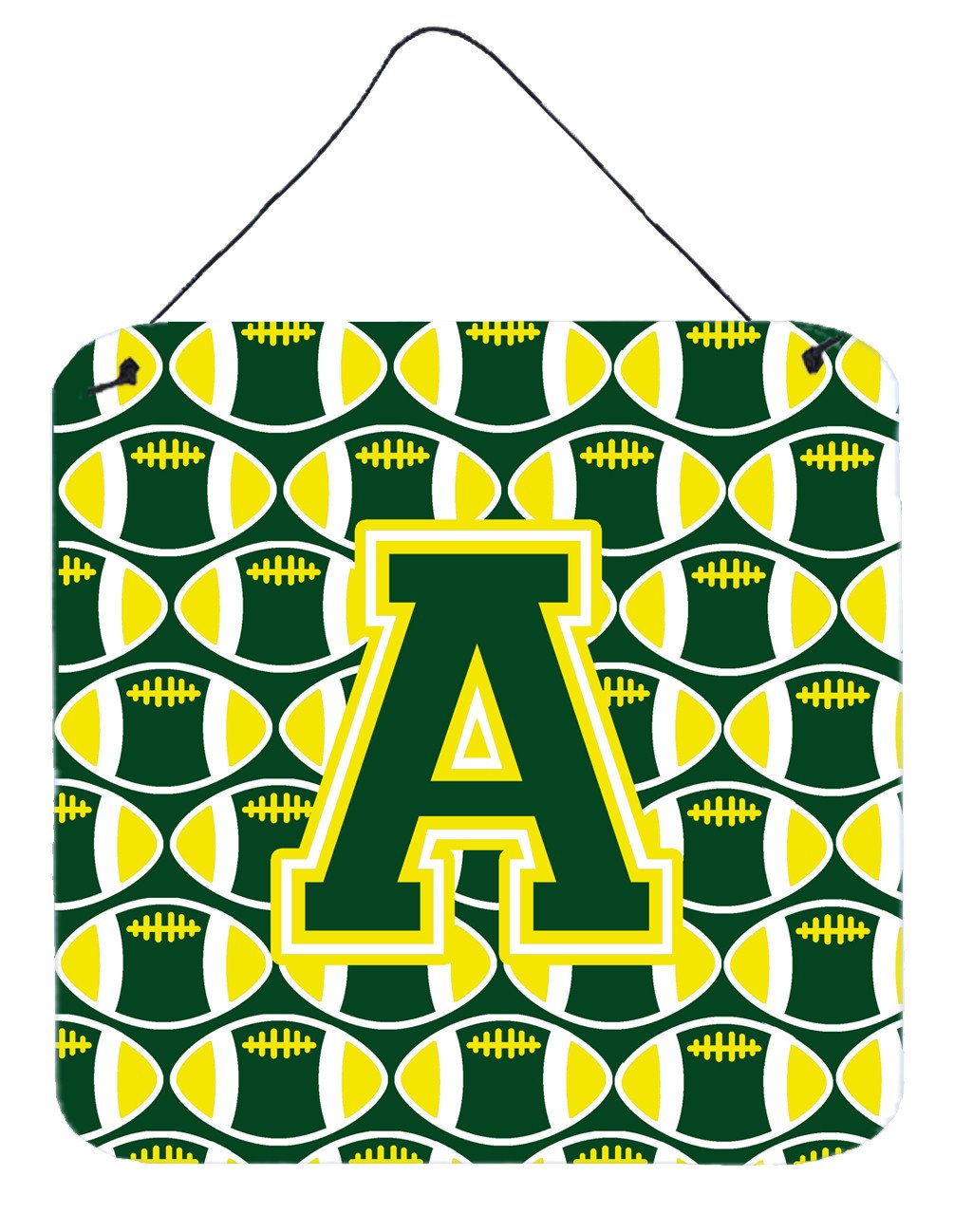 Letter A Football Green and Yellow Wall or Door Hanging Prints CJ1075-ADS66 by Caroline&#39;s Treasures