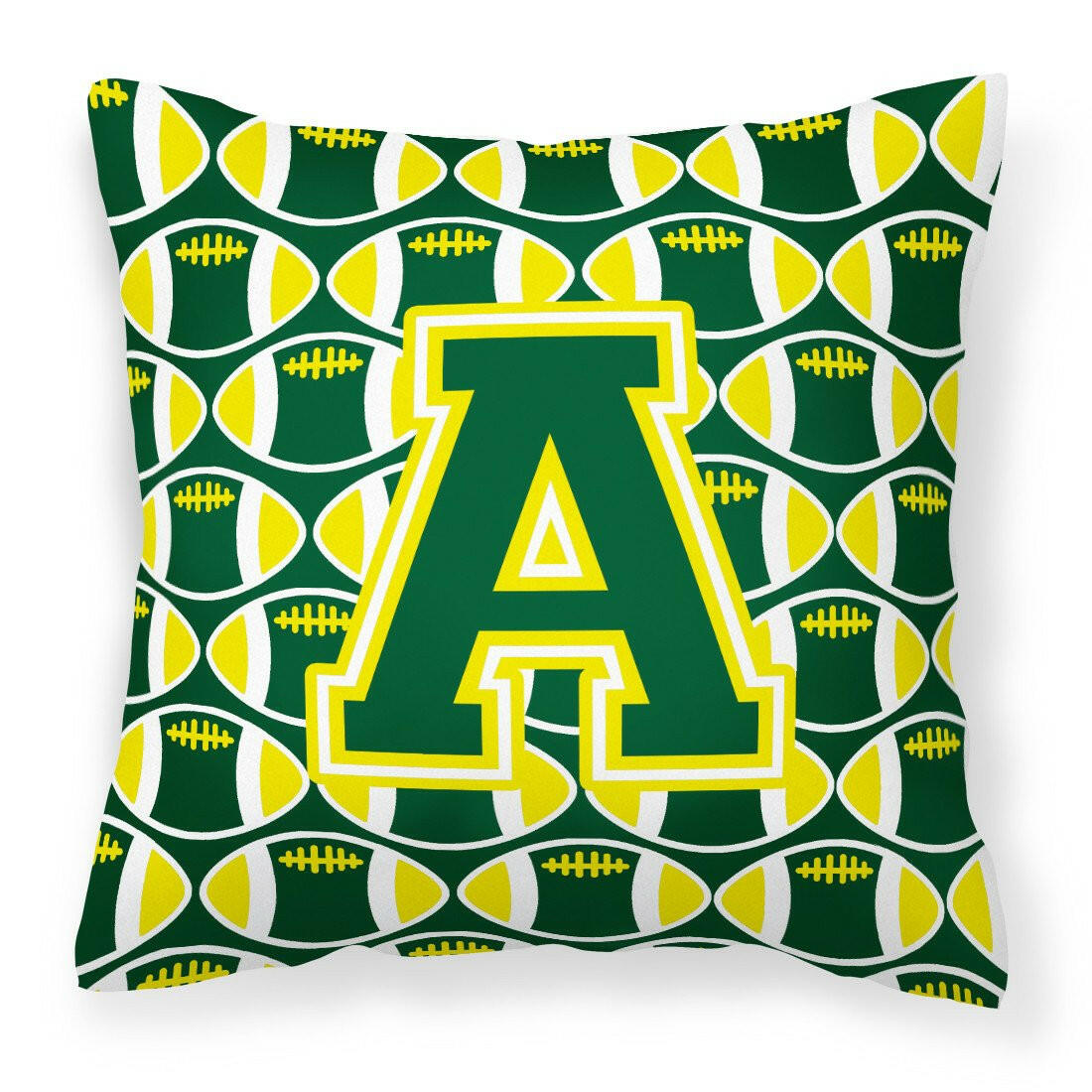 Letter A Football Green and Yellow Fabric Decorative Pillow CJ1075-APW1414 by Caroline&#39;s Treasures
