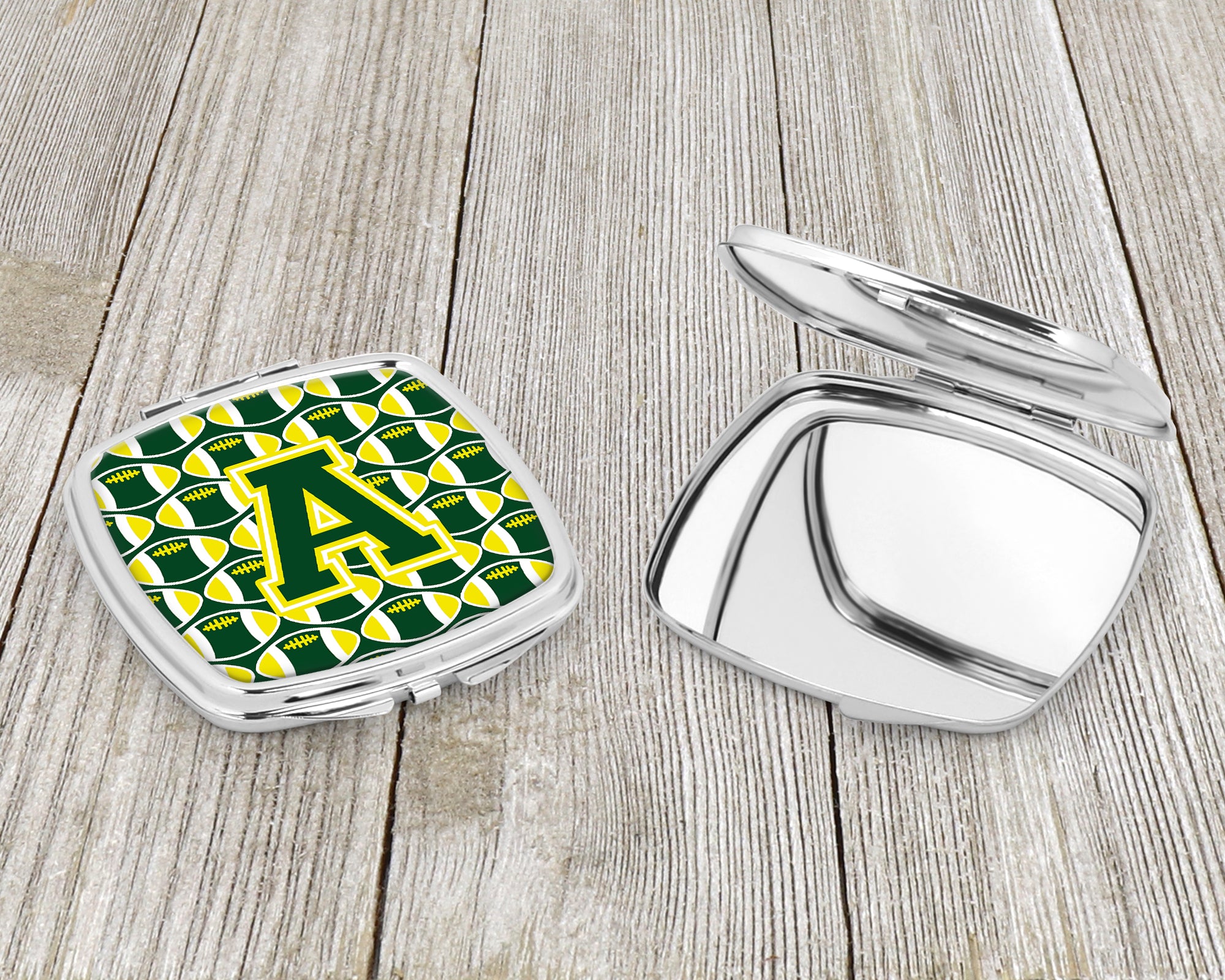 Letter A Football Green and Yellow Compact Mirror CJ1075-ASCM  the-store.com.