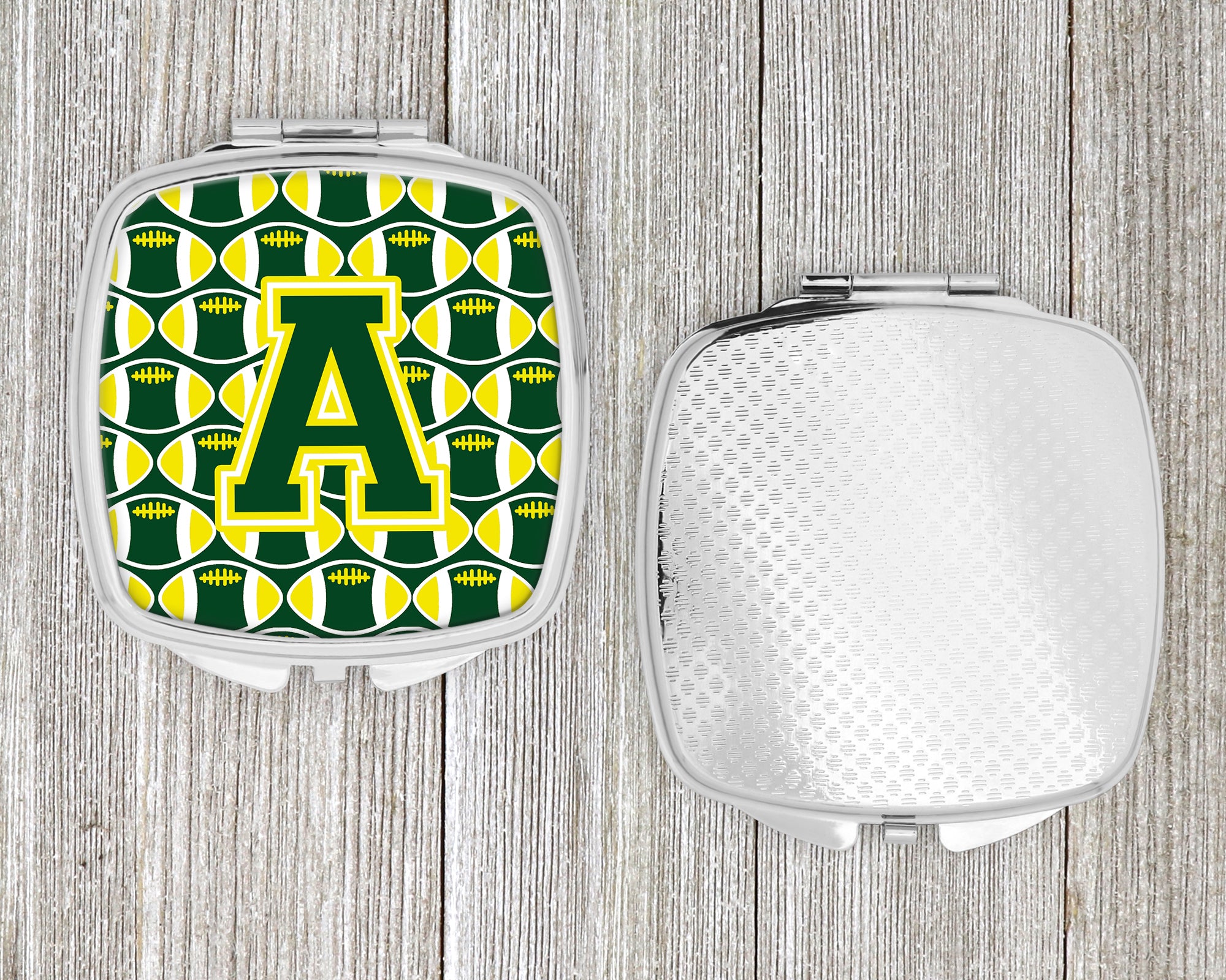 Letter A Football Green and Yellow Compact Mirror CJ1075-ASCM