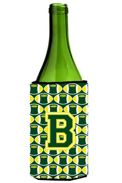 Letter B Football Green and Yellow Wine Bottle Beverage Insulator Hugger CJ1075-BLITERK by Caroline&#39;s Treasures