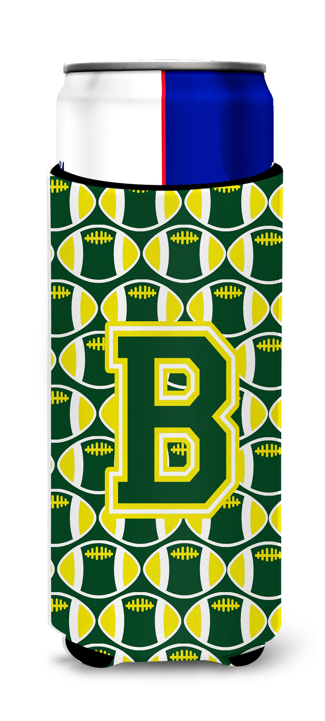 Letter B Football Green and Yellow Ultra Beverage Insulators for slim cans CJ1075-BMUK.