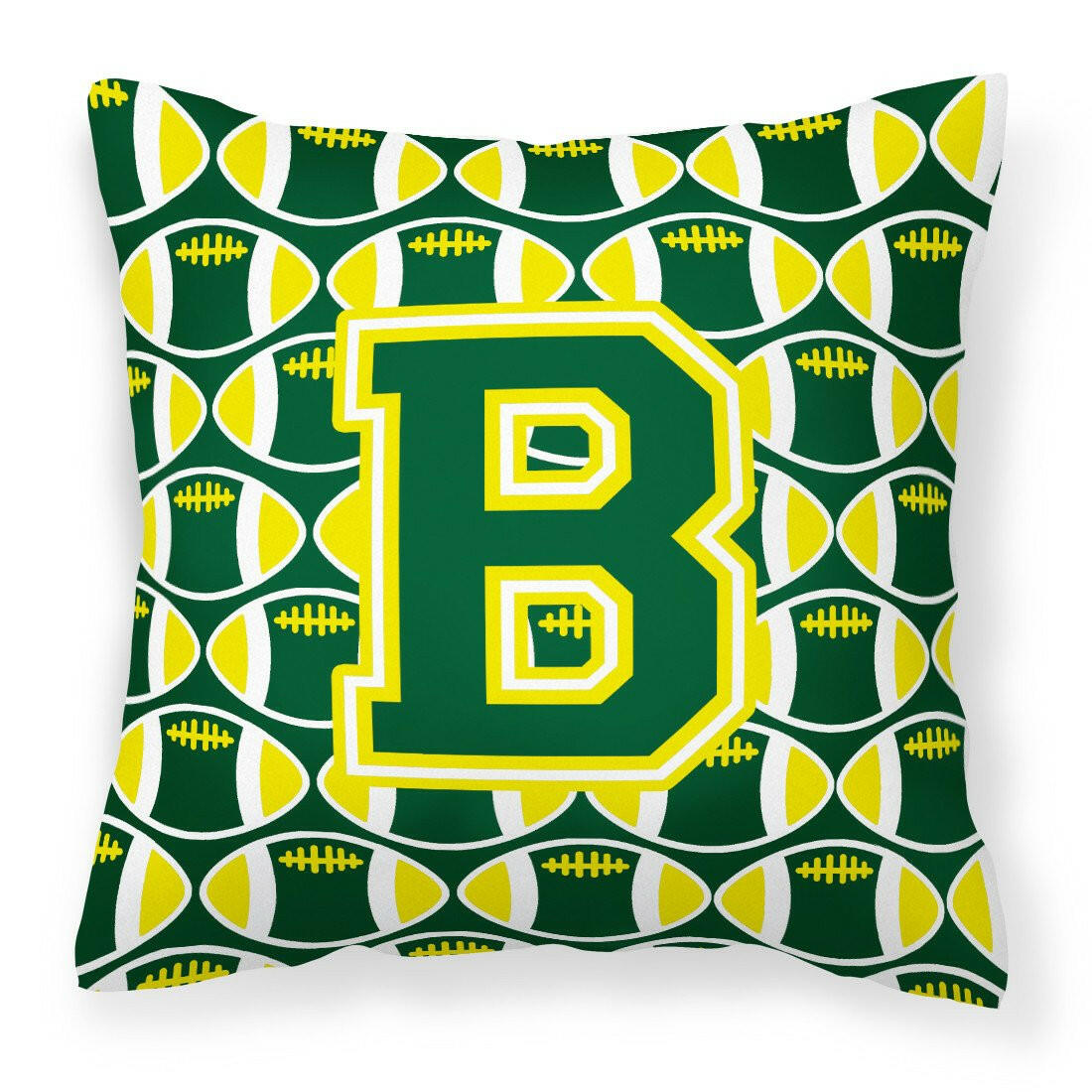 Letter B Football Green and Yellow Fabric Decorative Pillow CJ1075-BPW1414 by Caroline&#39;s Treasures