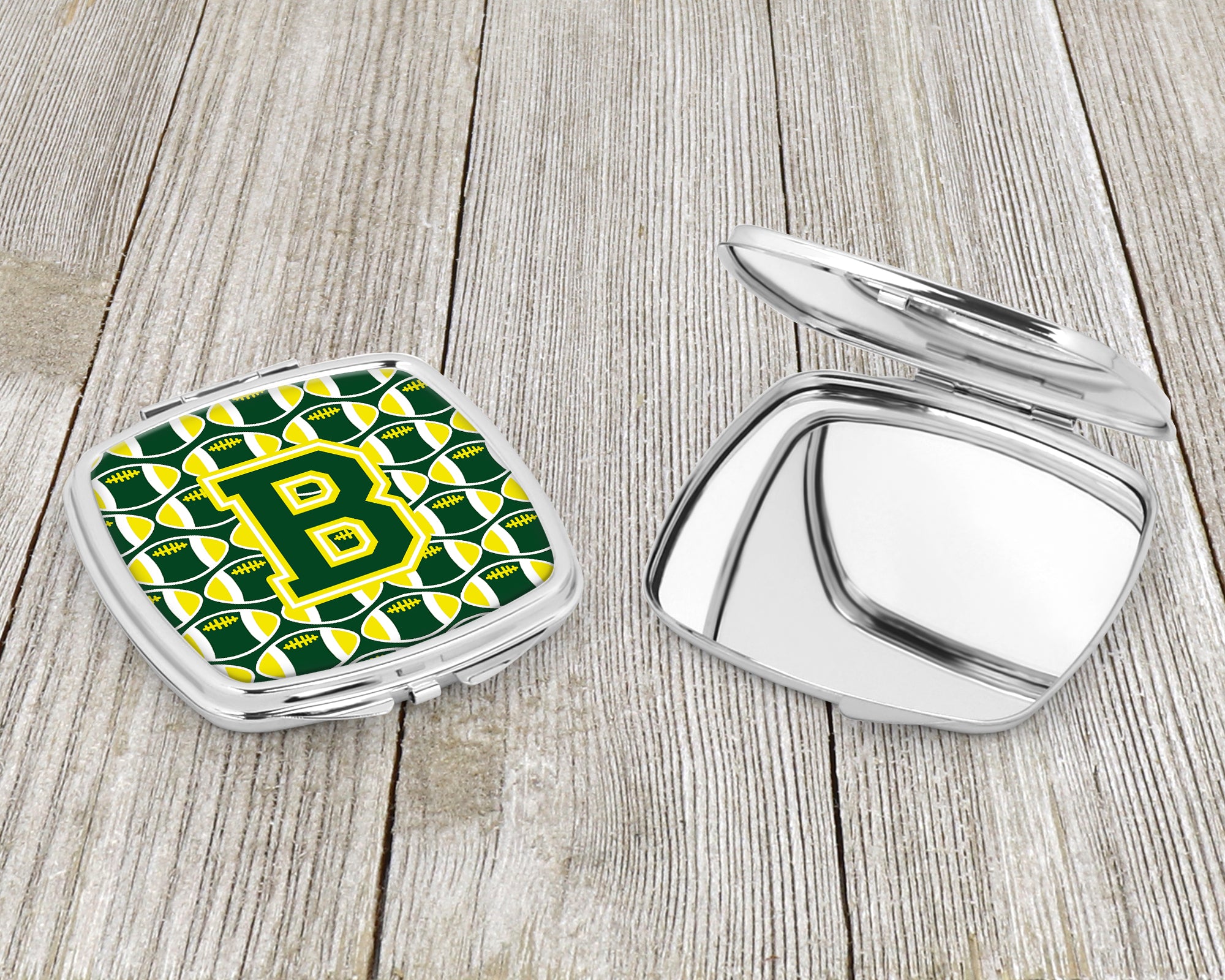 Letter B Football Green and Yellow Compact Mirror CJ1075-BSCM  the-store.com.