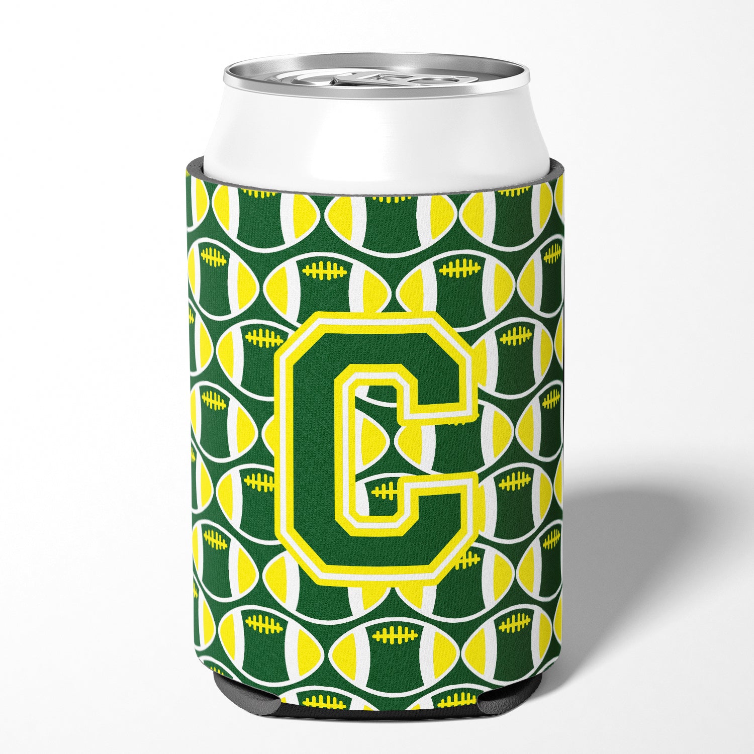 Lettre C Football vert et jaune Porte-canette ou porte-bouteille CJ1075-CCC
