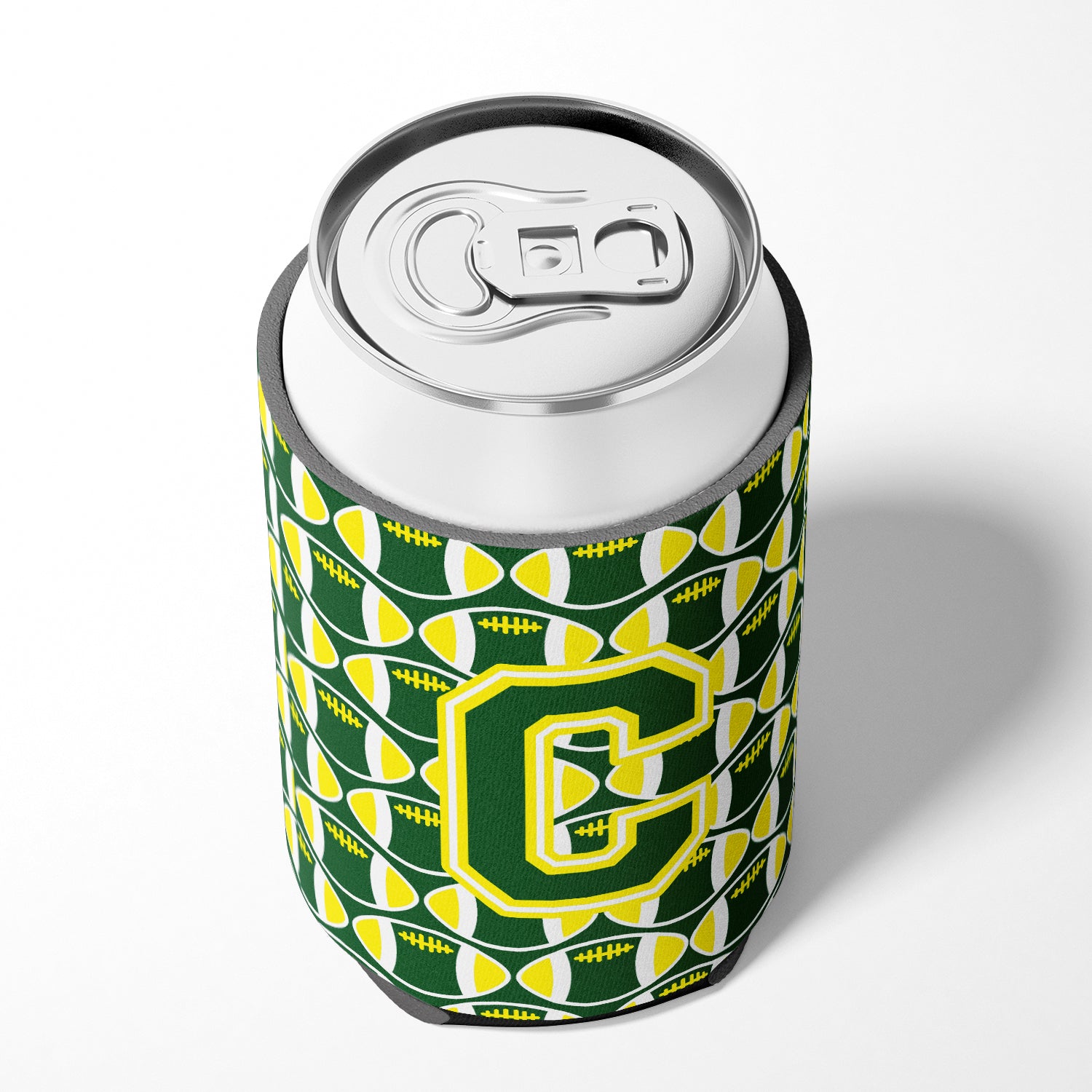 Letter C Football Green and Yellow Can or Bottle Hugger CJ1075-CCC