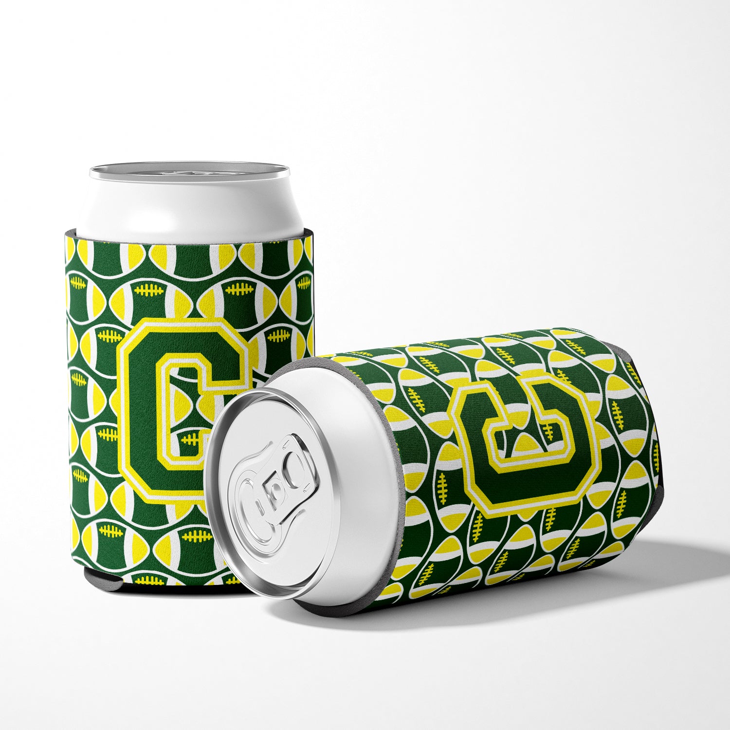 Letter C Football Green and Yellow Can or Bottle Hugger CJ1075-CCC.
