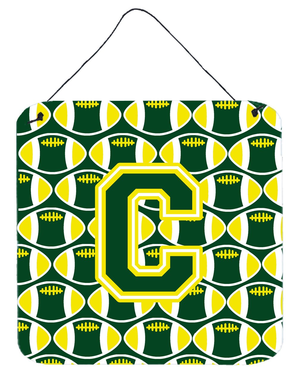 Letter C Football Green and Yellow Wall or Door Hanging Prints CJ1075-CDS66 by Caroline&#39;s Treasures