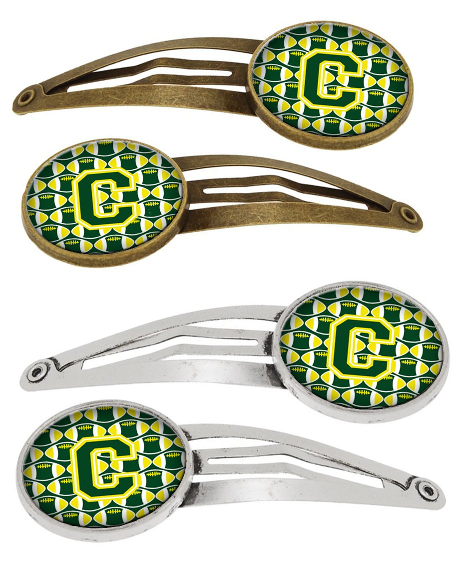 Letter C Football Green and Yellow Set of 4 Barrettes Hair Clips by Caroline&#39;s Treasures